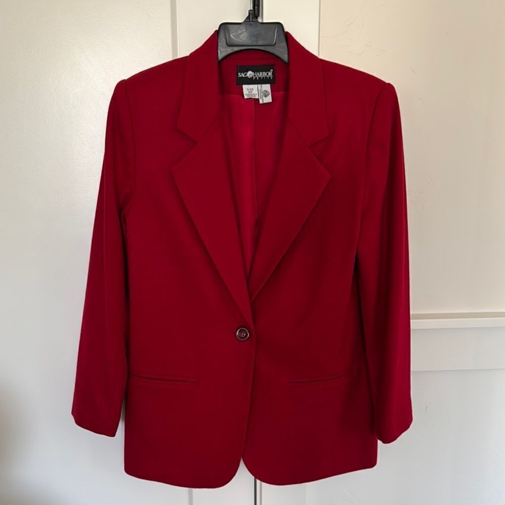 Sag Harbor Women’s Size 6 PETITE Red 100% Pure New Wool Blazer Formal Coat EUC